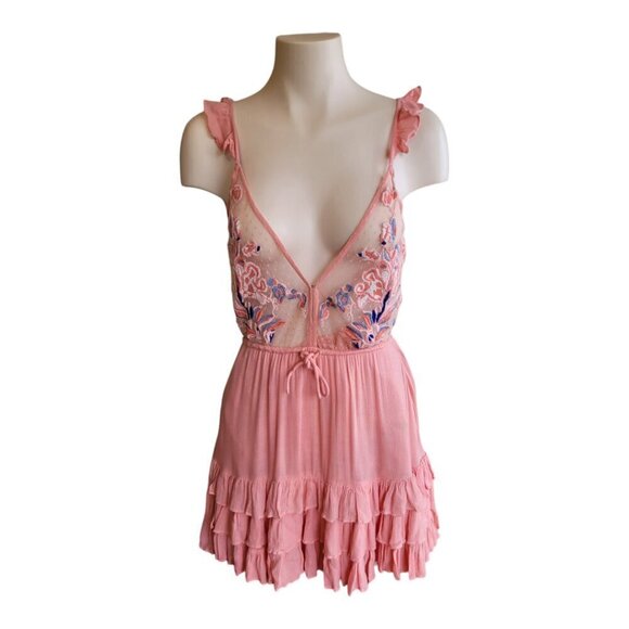 Romantic Pink Anthropologie Cleobella Lace Tiered Mini Dress XS - Picture 10 of 10